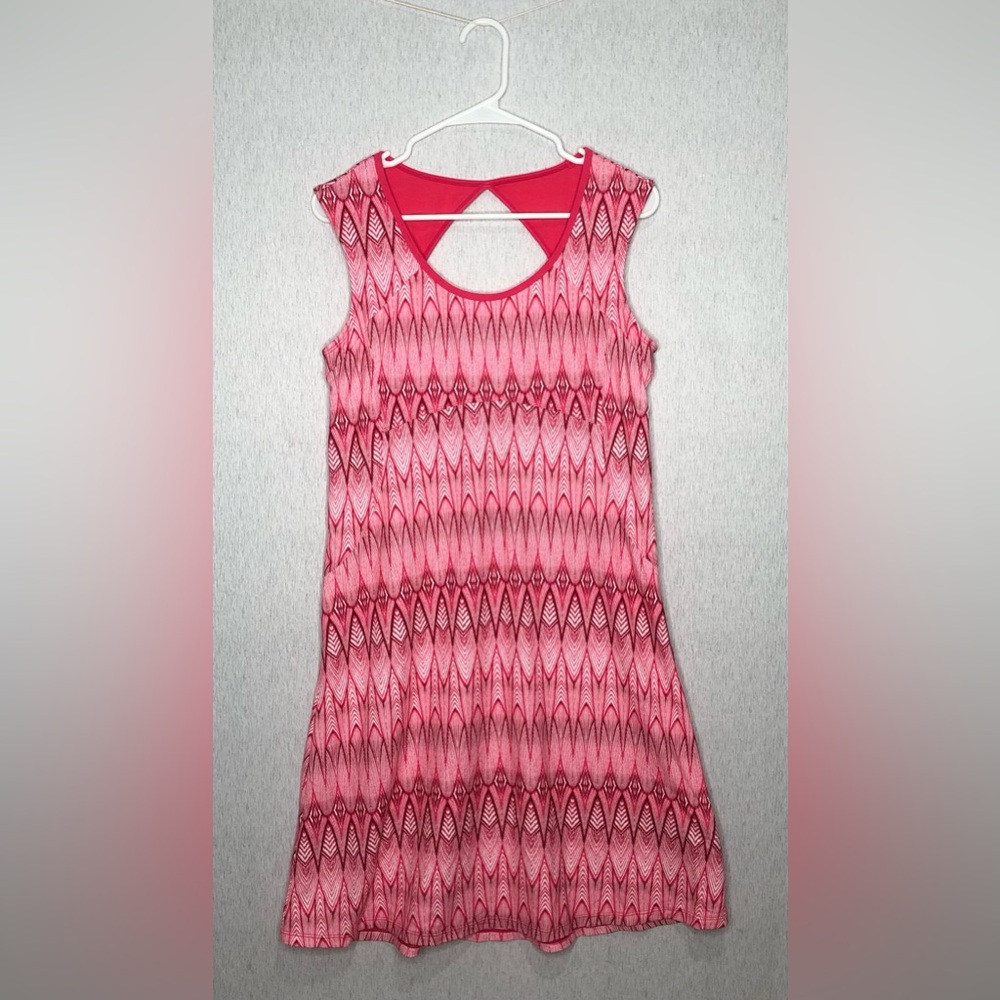 NWT PrAna Calico Dress M Azalea Feather Print Sleeveless Stretch Pink Athleisure